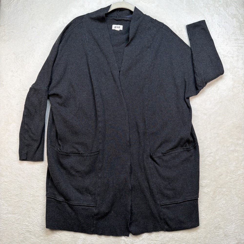 Pact Cardigan Womens Small Gray Open Front Organic Cotton Minimalist